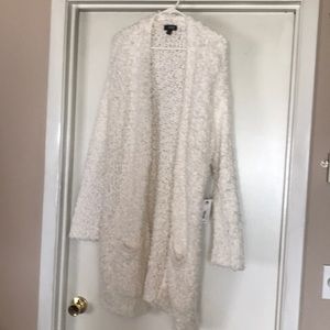 BWT white long open front sweater